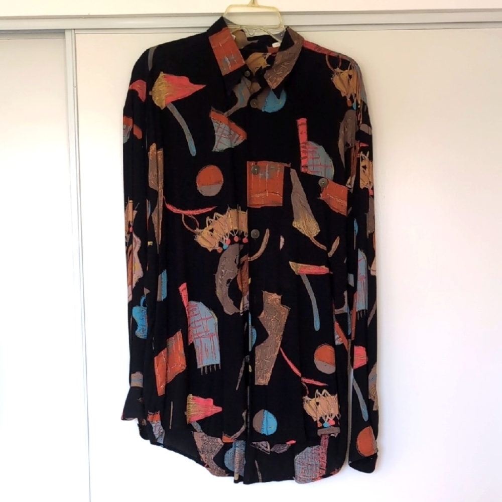 Vintage Haupt Black Abstract Pattern Shirt Mens 39, 15.5" Neck